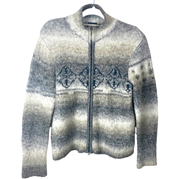 Columbia x.c.o gray sweater zip up cardigan wool fair isle knit size L large - Picture 1 of 10